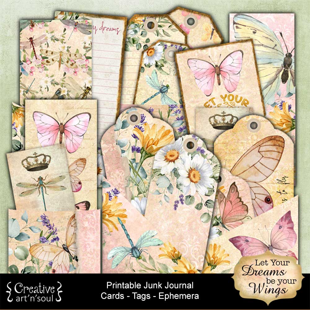 Printable Junk Journal Elements & Ephemera, Let Your Dreams Be Your Wings -  Creative ArtnSoul